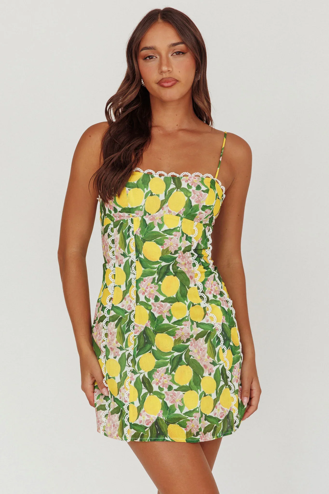 Chamberlain Scallop Trim Mini Dress Citrus Lemon - luluinthesky