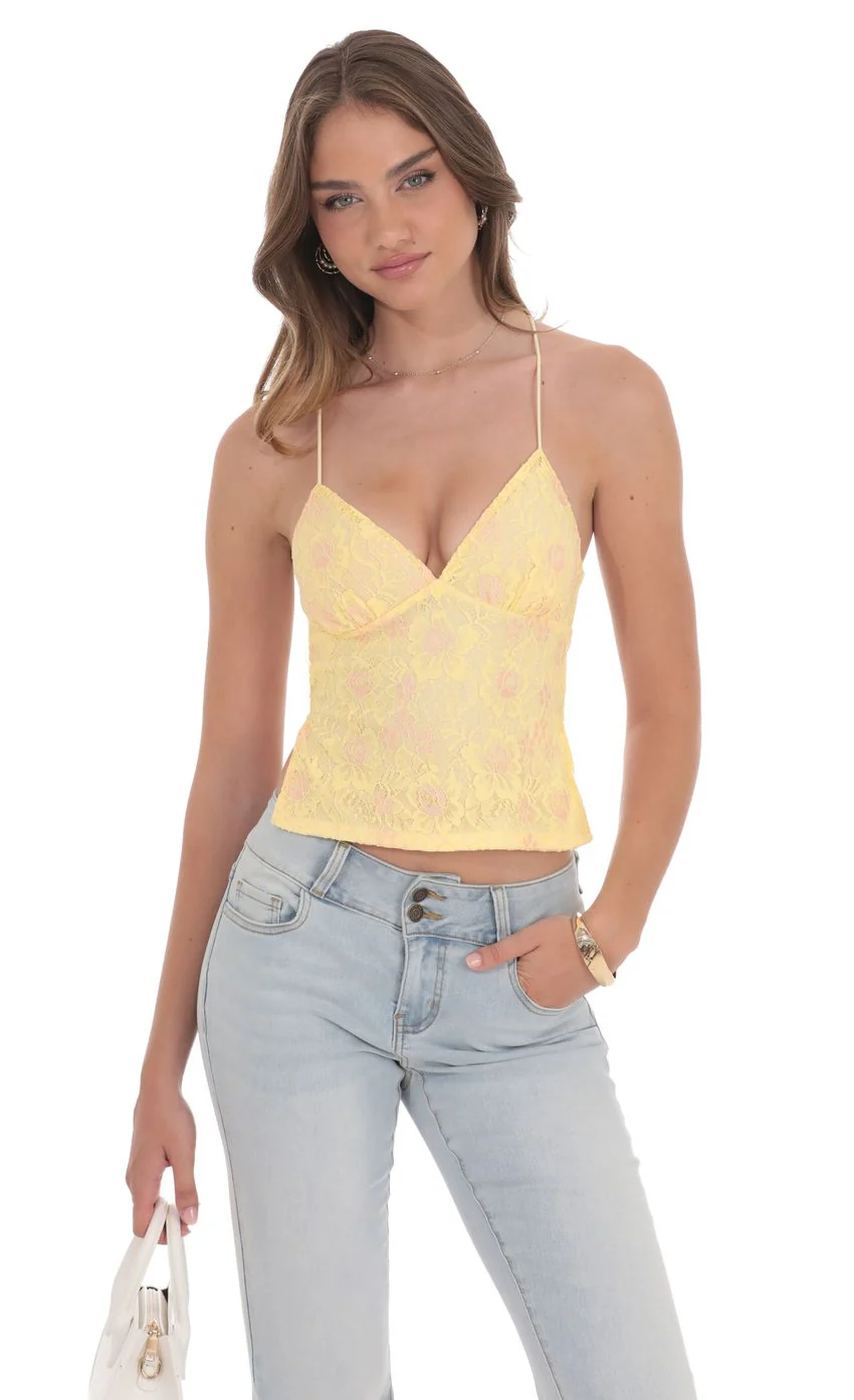 Open Back Lace Top in Yellow - luluinthesky