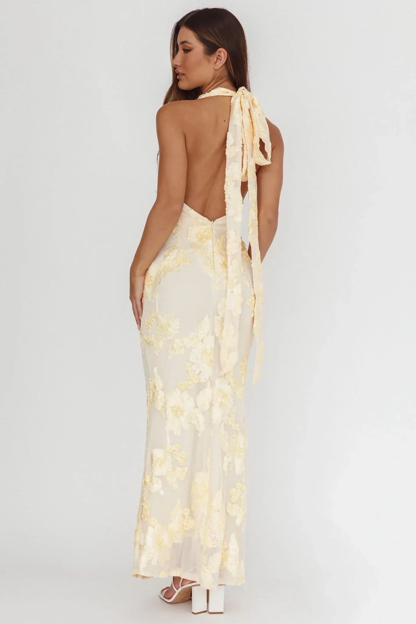 Cipriana Backless Halter Maxi Dress Embellished Yellow - luluinthesky