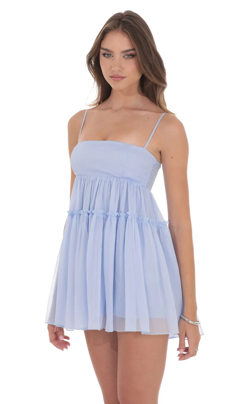 Shimmer Babydoll Dress in Baby Blue - luluinthesky