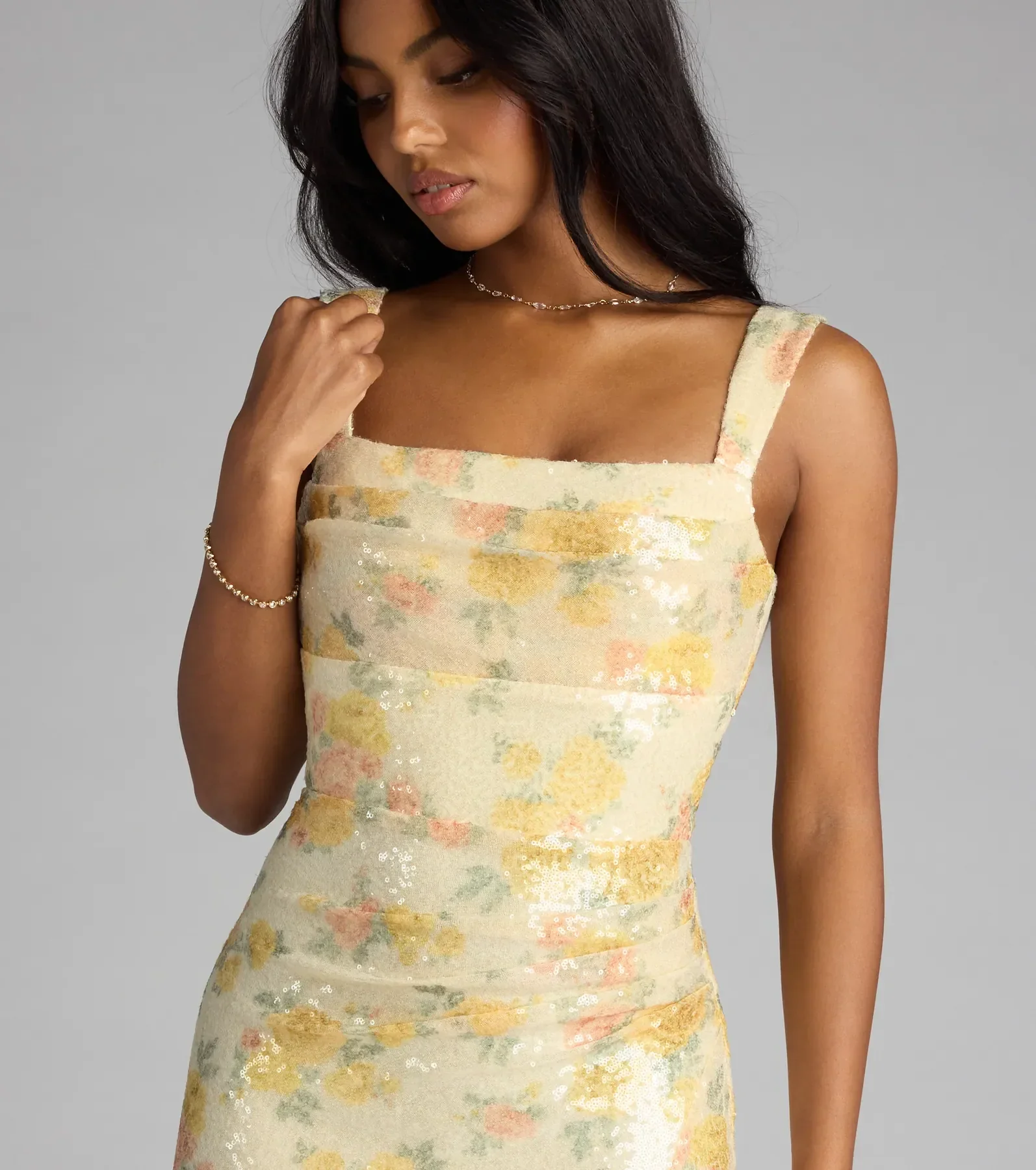 Elara Floral Sequin Lace-Up Mini Dress - luluinthesky