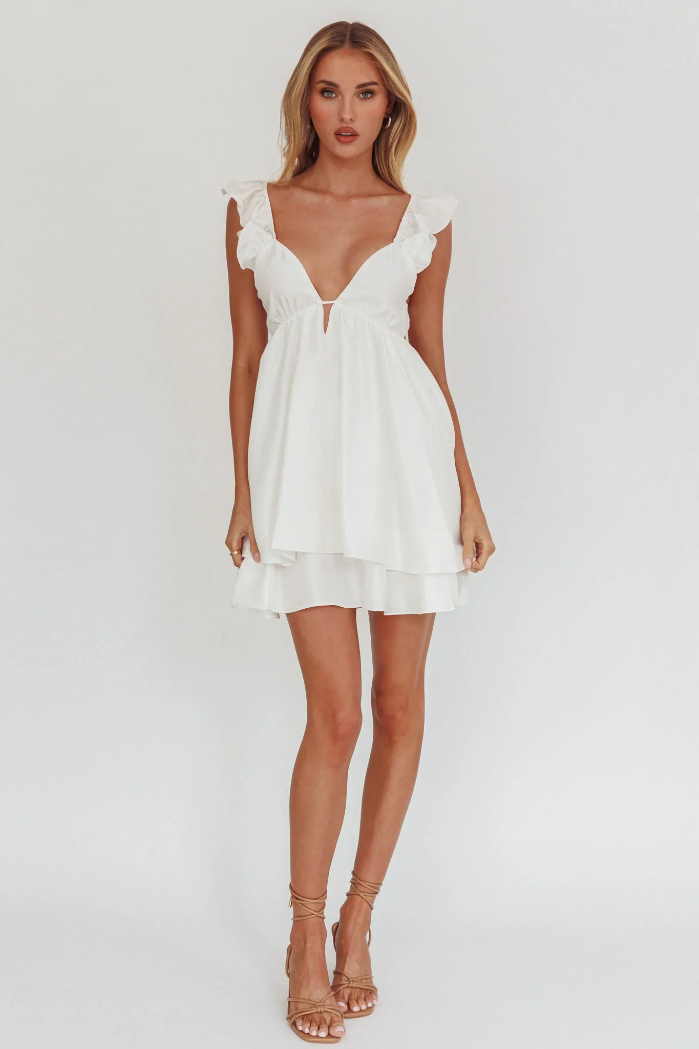 Siren Song Frill Strap Mini Dress White - luluinthesky
