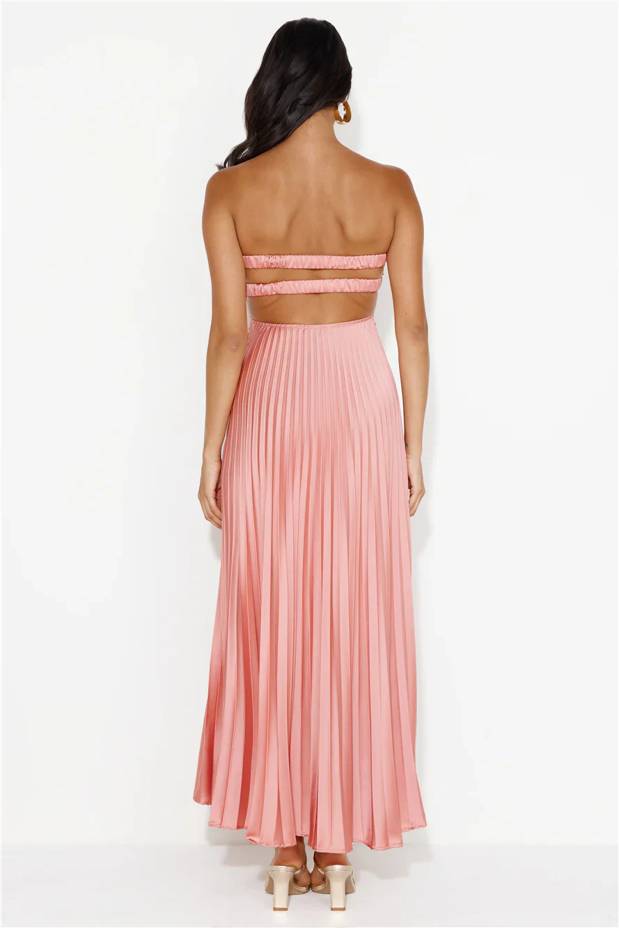 Clouds Of Love Strapless Pleated Maxi Dress Pink - luluinthesky