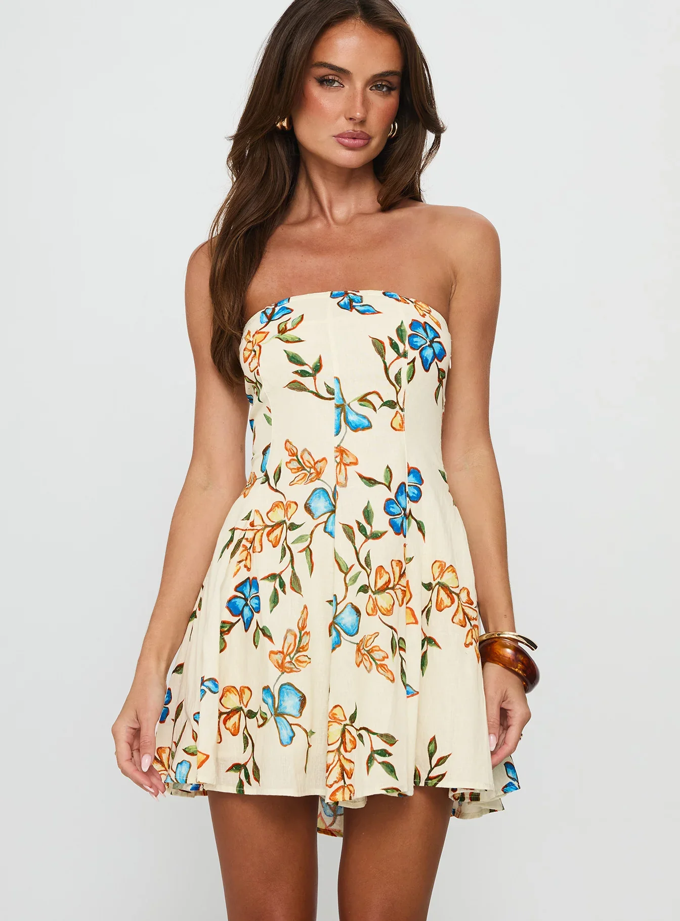 Doe Eyed Tie Back Strapless Mini Dress Multi - luluinthesky