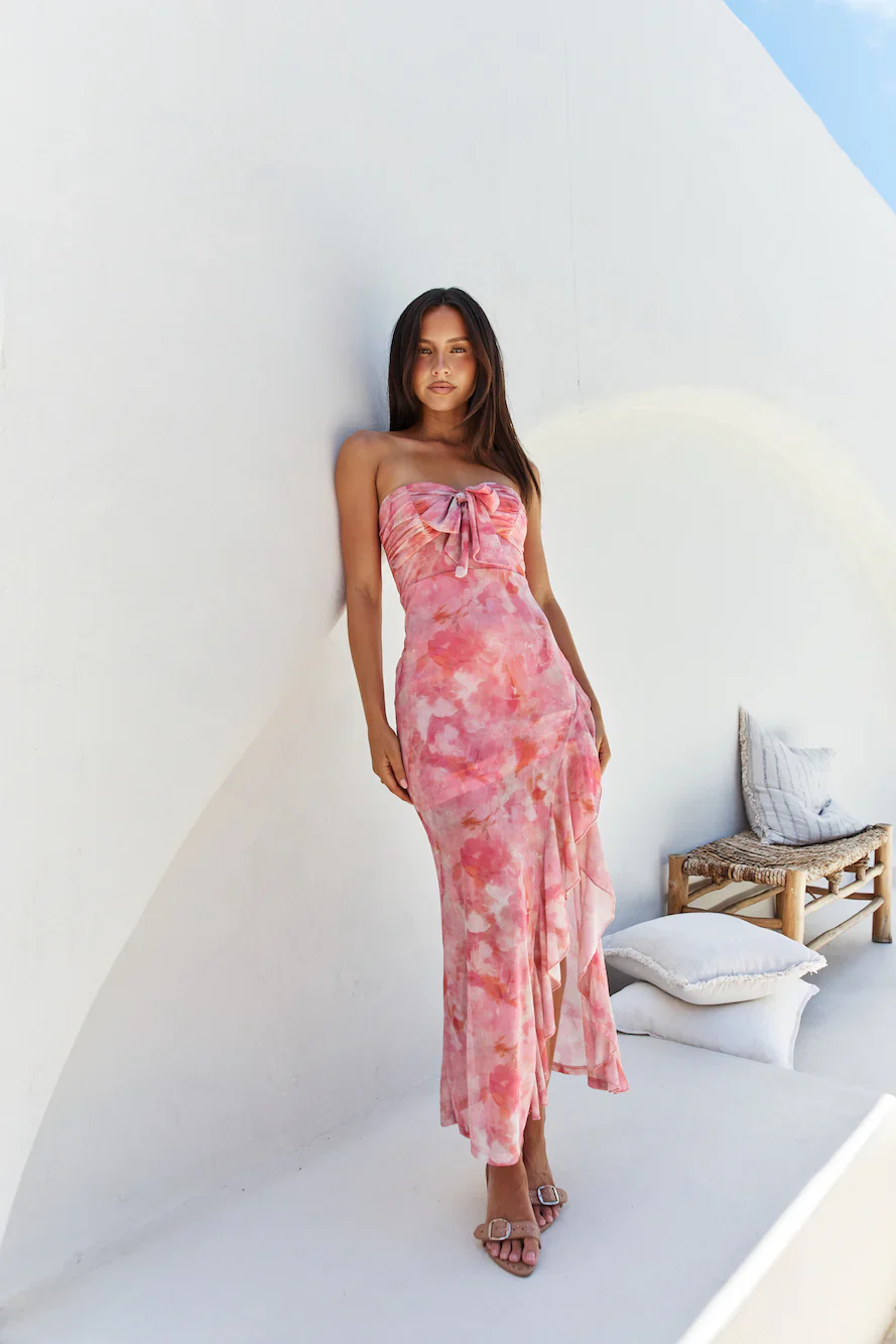 Majorca Strapless Midi Pink - luluinthesky
