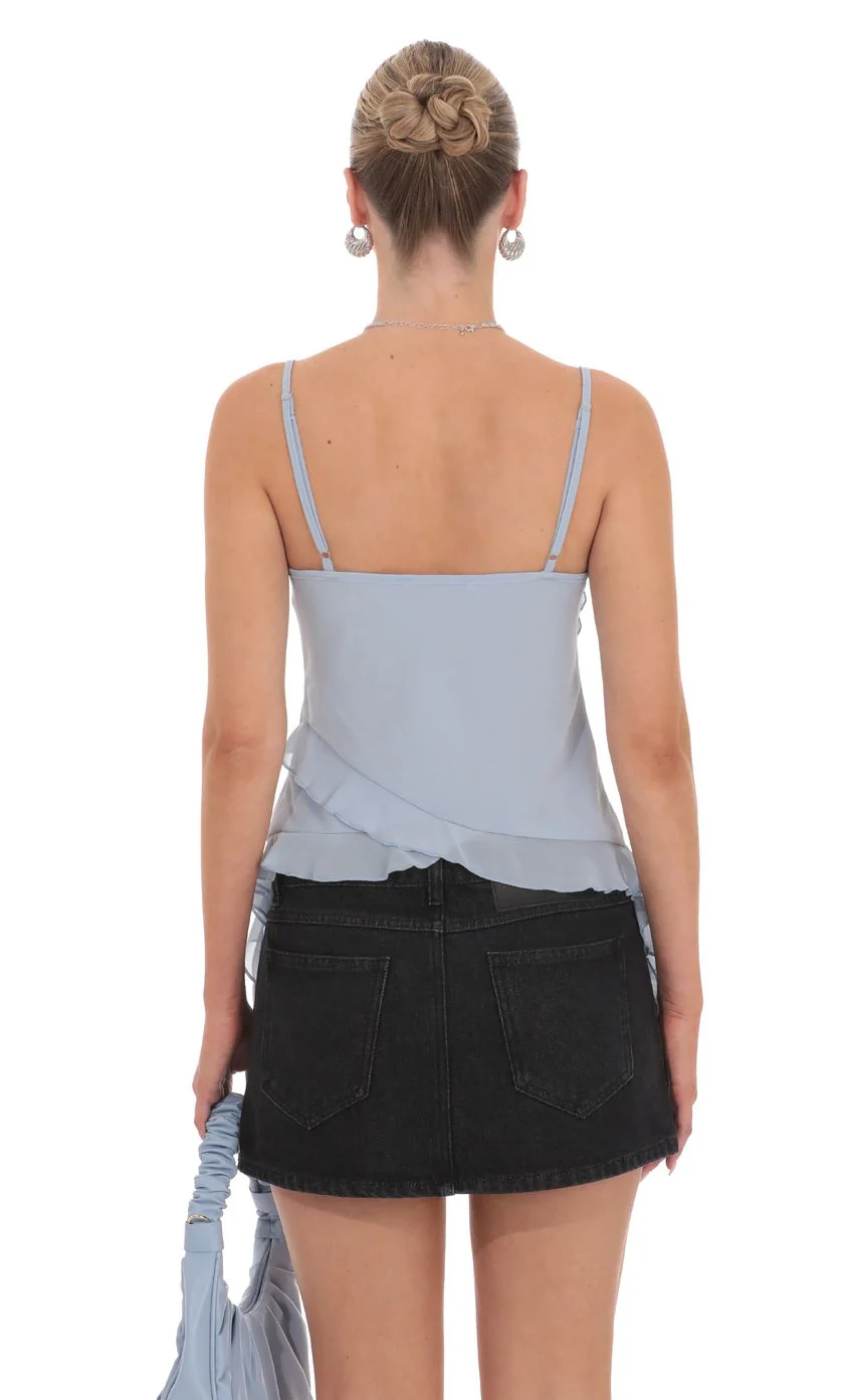 Ruffle Tassel Top in Sky Blue - luluinthesky