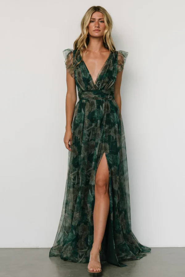 Carmine Maxi Dress | Green Floral - luluinthesky