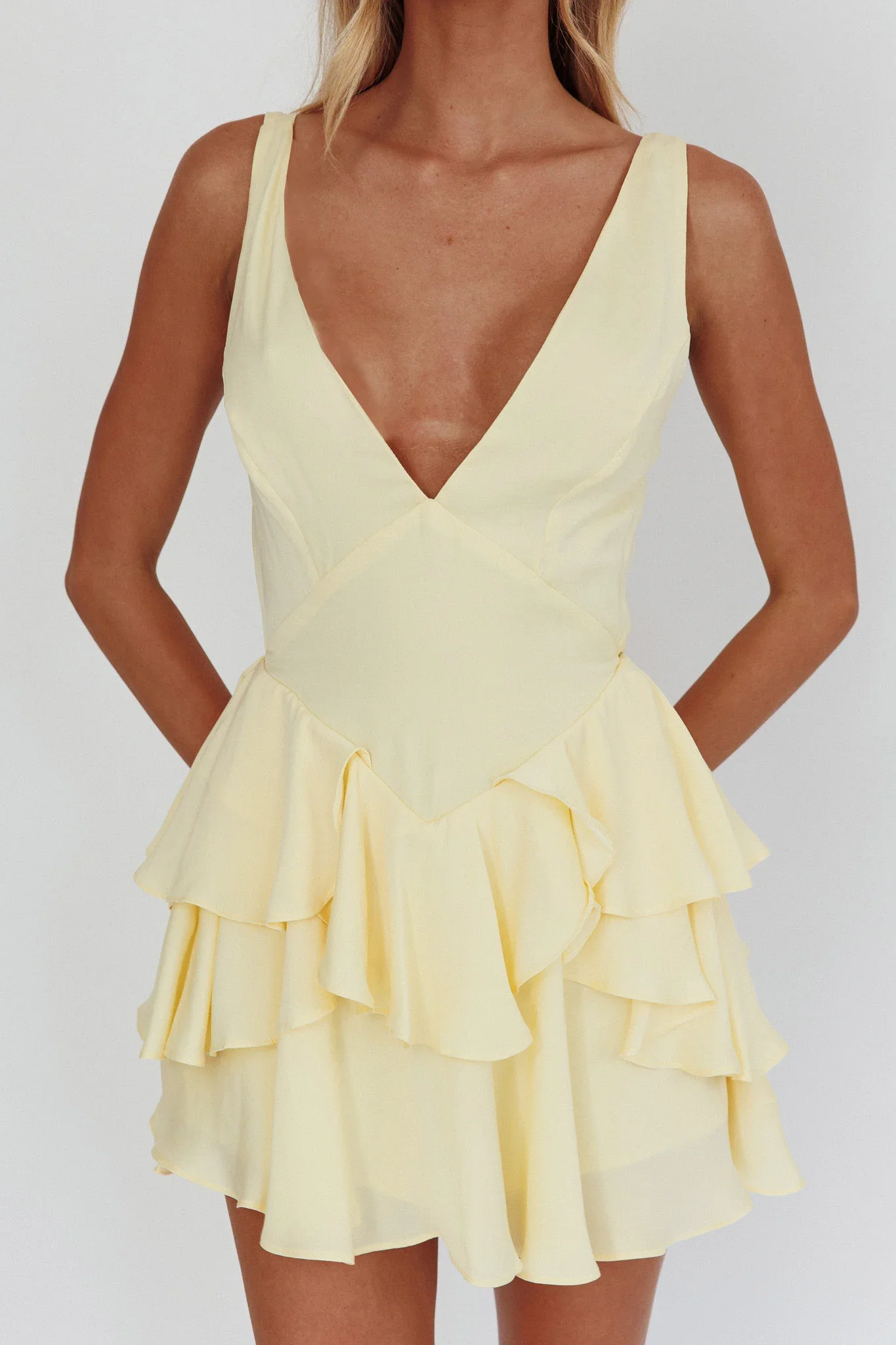 Like Me Tied Back Layered Mini Dress Yellow - luluinthesky