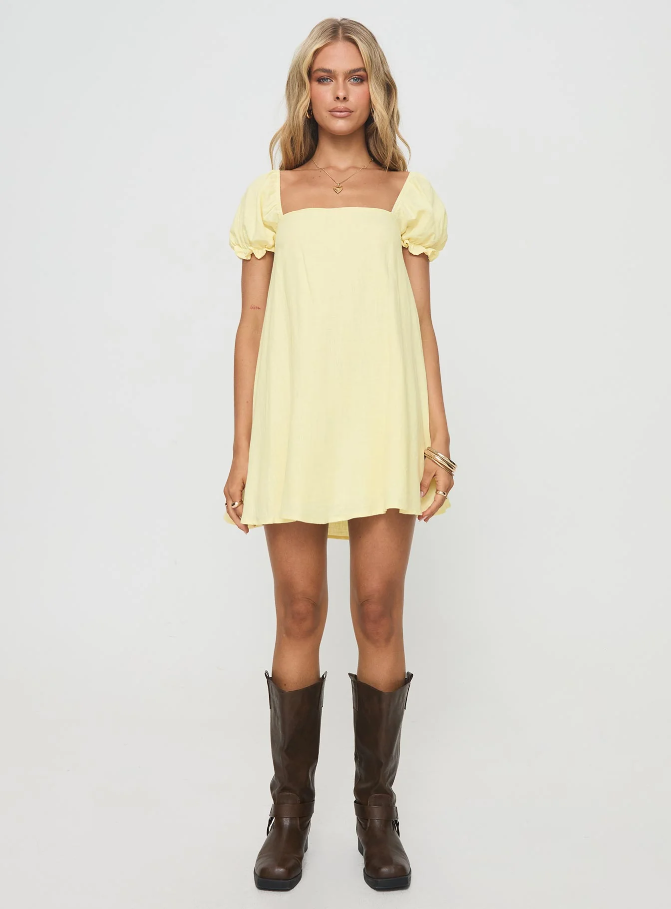 Beyond Linen Blend Mini Dress Yellow - luluinthesky