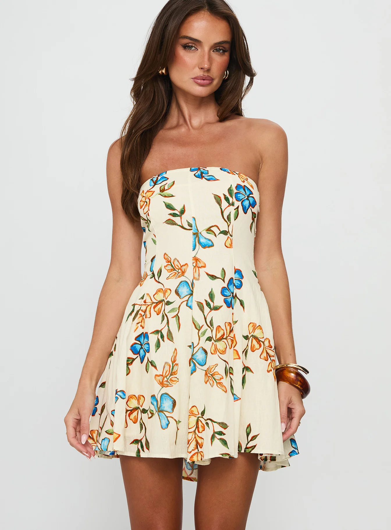Doe Eyed Tie Back Strapless Mini Dress Multi - luluinthesky