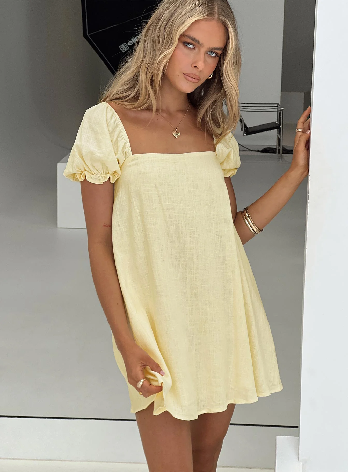 Beyond Linen Blend Mini Dress Yellow - luluinthesky