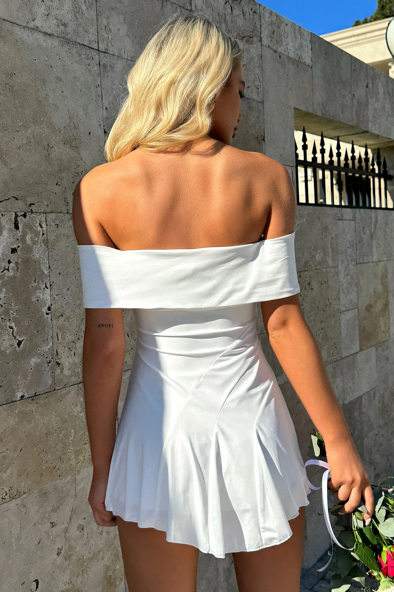 Kirsten Off Shoulder Mini Dress - White - luluinthesky