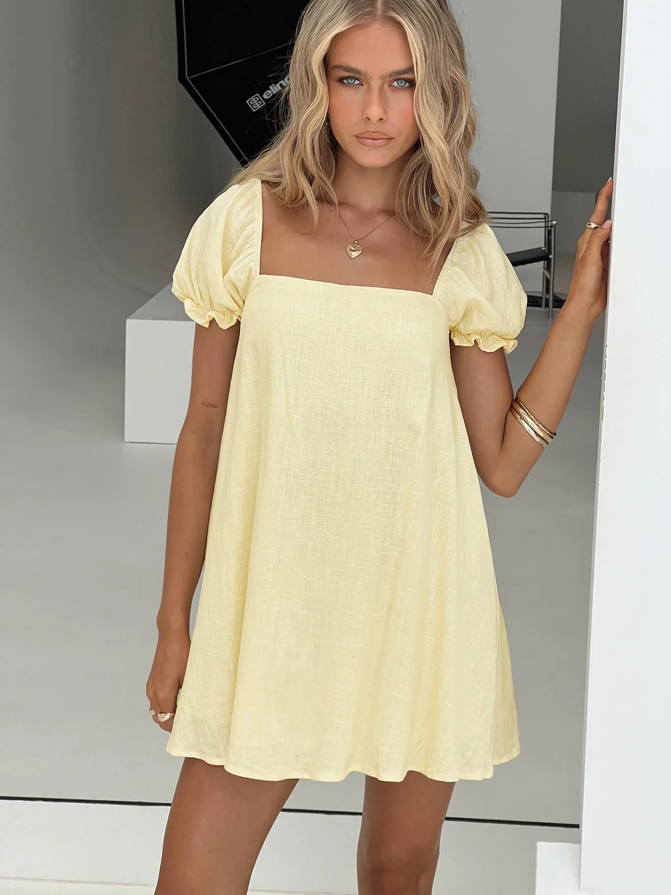 Beyond Linen Blend Mini Dress Yellow - luluinthesky