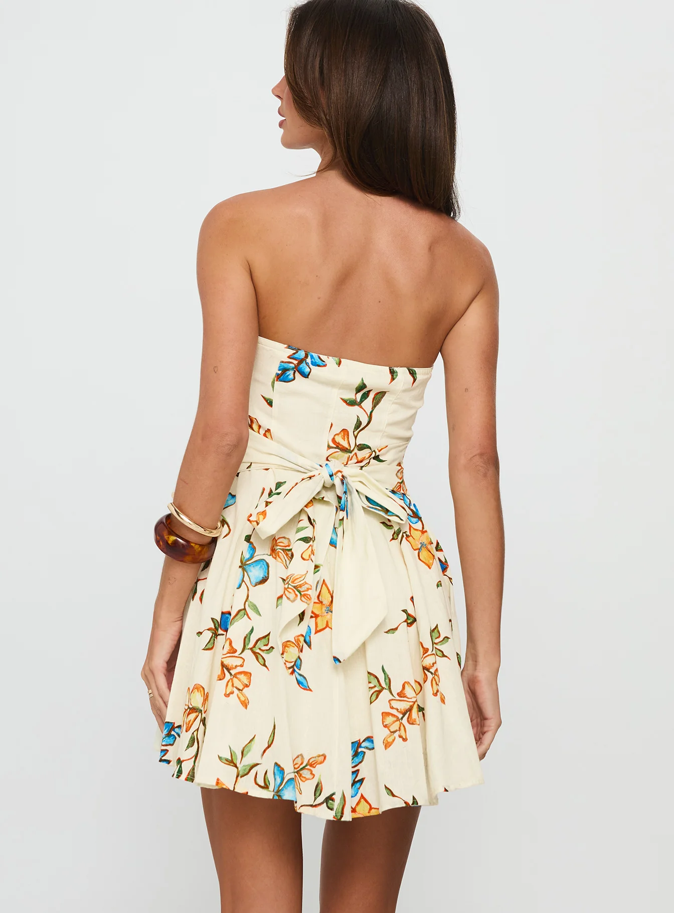 Doe Eyed Tie Back Strapless Mini Dress Multi - luluinthesky