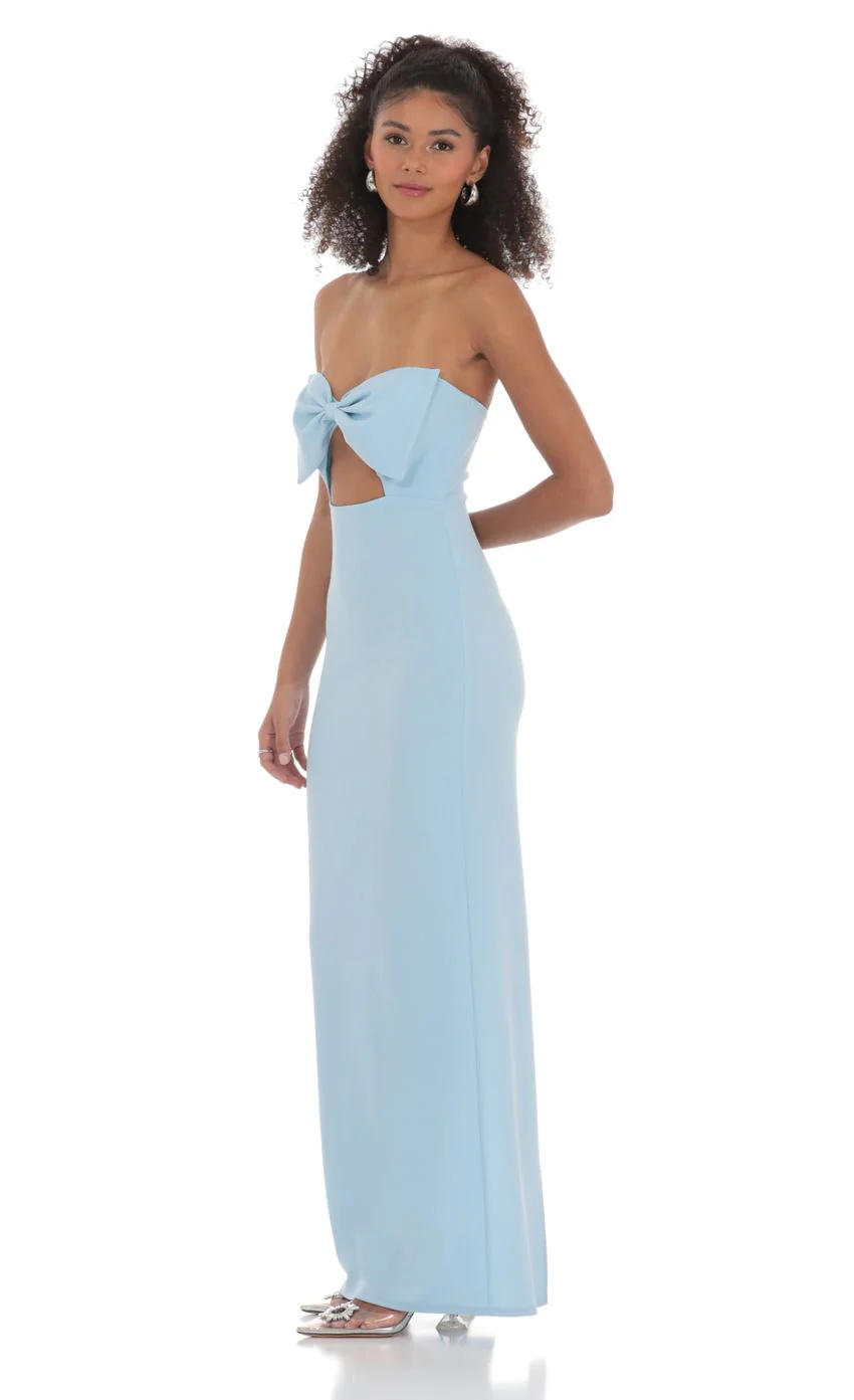 Bow Cutout Strapless Maxi Dress in Blue - luluinthesky