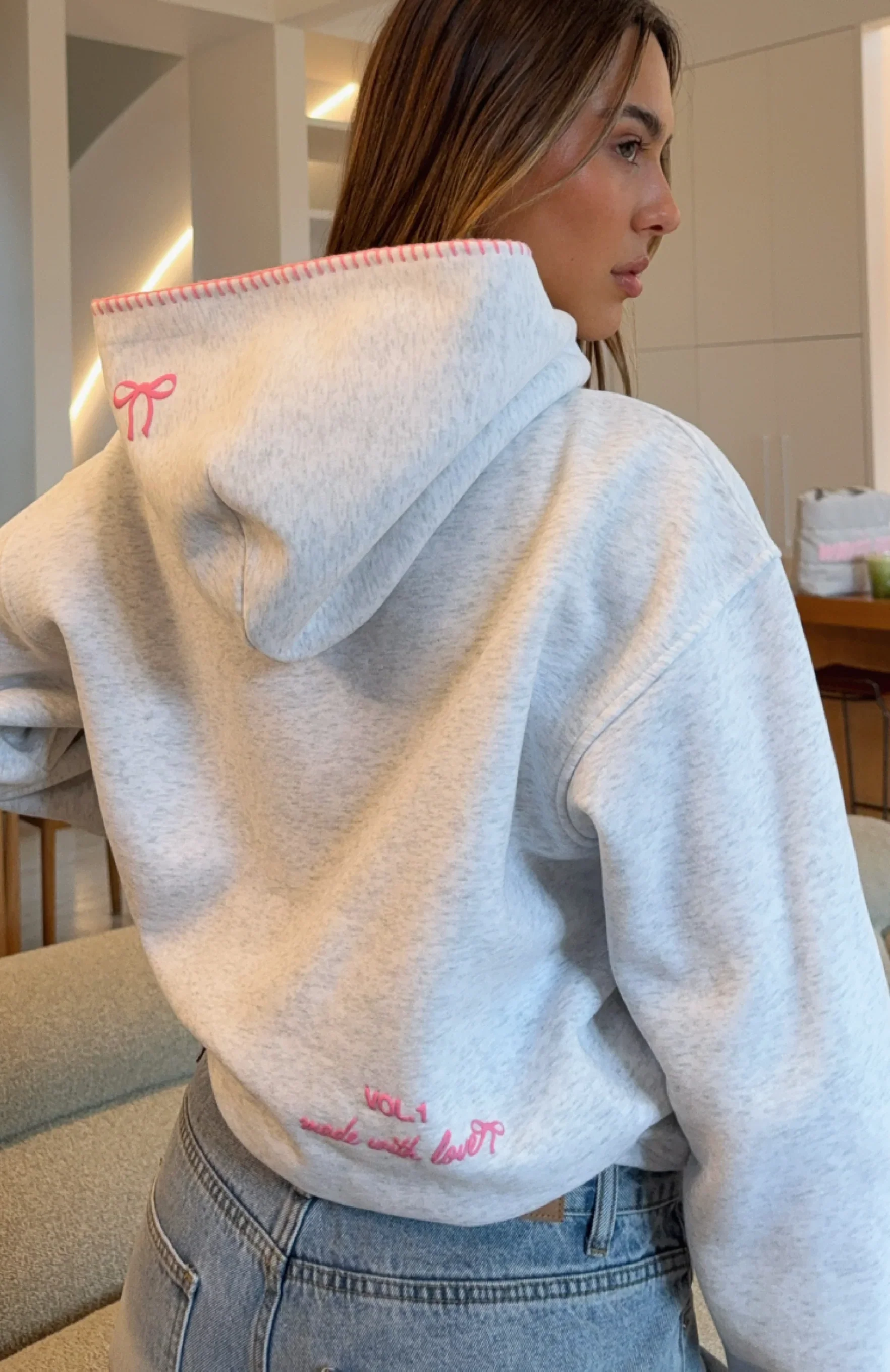 Vol. 1 Front Graphic Oversized Hoodie Grey Marle - luluinthesky