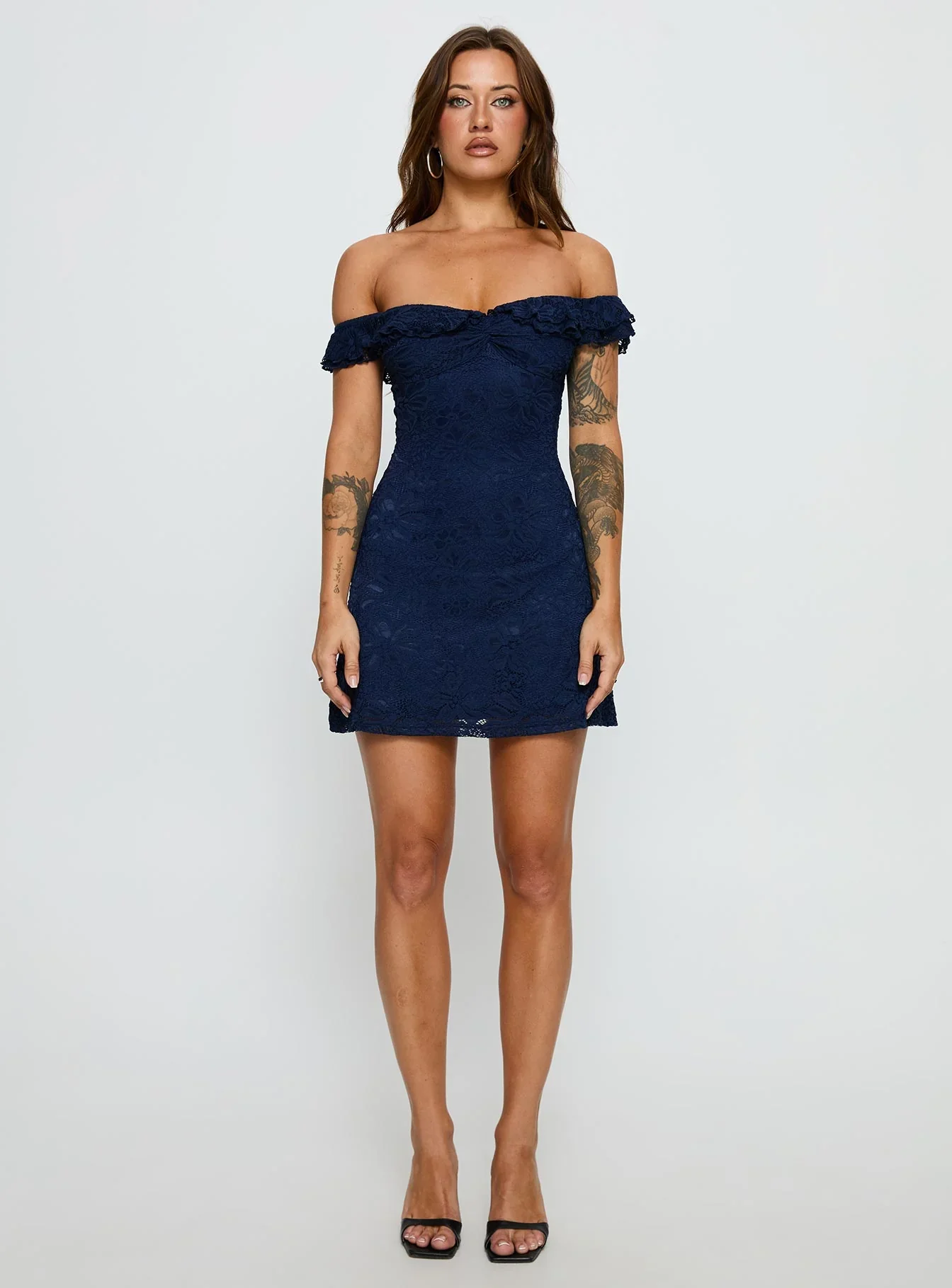 Anabeila Strapless Frill Mini Dress Navy - luluinthesky