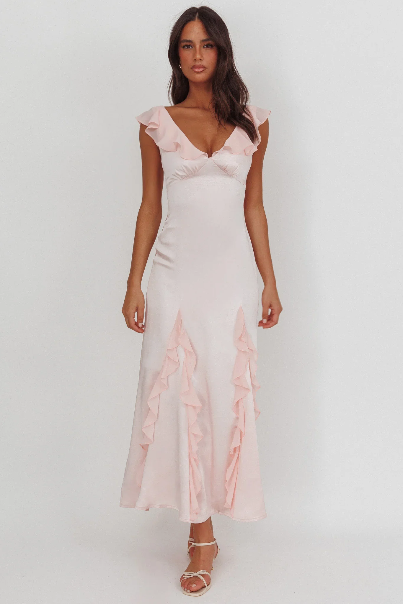 Zerai Ruffle Trimmed Maxi Dress Pink - luluinthesky