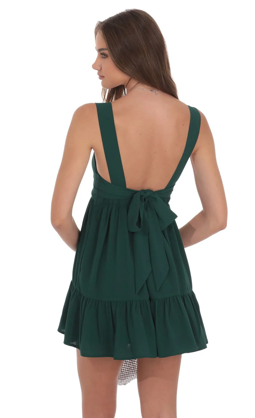 Square Neckline Babydoll Dress in Forest Green - luluinthesky