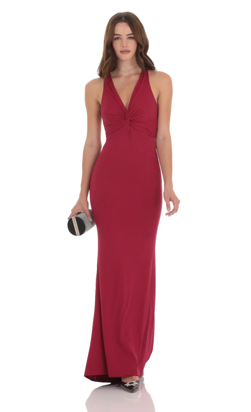 Twist V-Neck Maxi Dress in Wine - luluinthesky