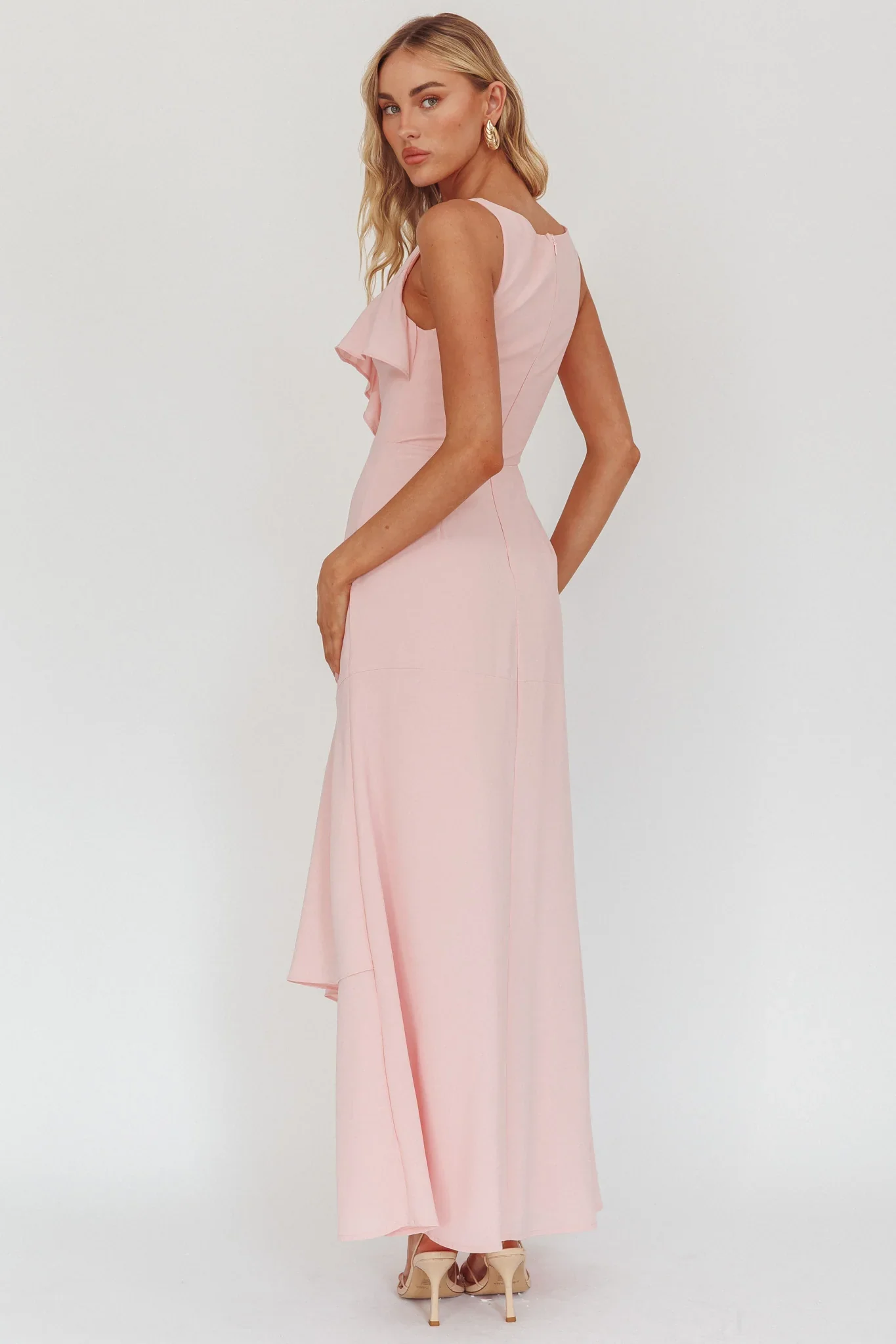 Firelights Ruffle Trim Maxi Dress Pink - luluinthesky