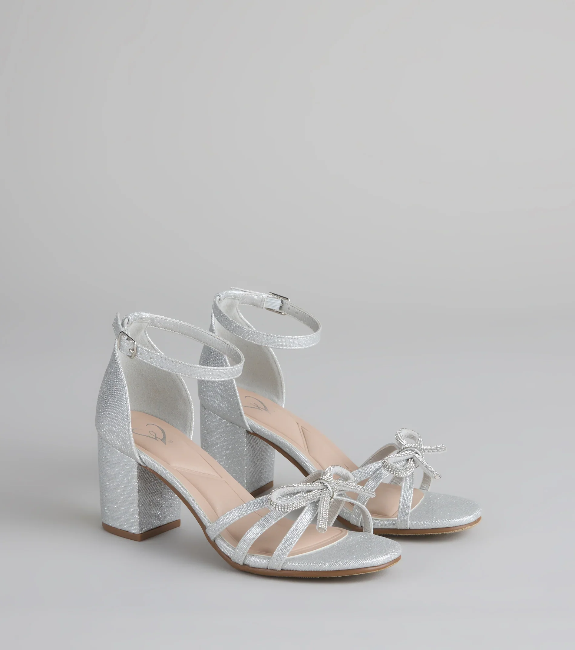 Starlit Glam Rhinestone Bow Glitter Block Heels - luluinthesky