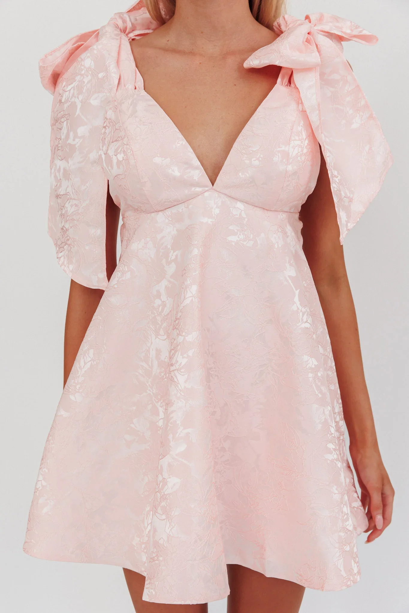 Chantilly Tied Shoulder Jacquard Mini Dress Blush - luluinthesky