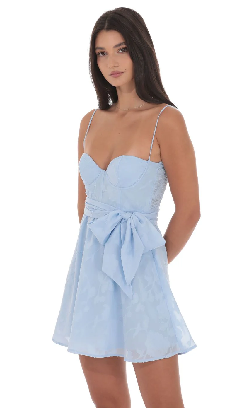 Floral Corset A-line Dress in Light Blue - luluinthesky