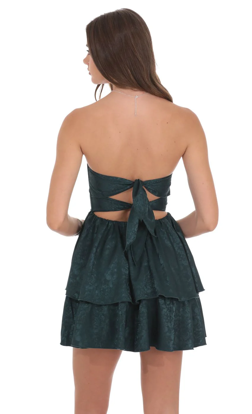 Jacquard Corset A-line Dress in Green - luluinthesky