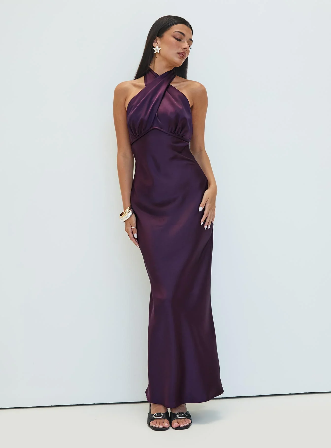 Rosaminta Halter Maxi Dress Plum - luluinthesky