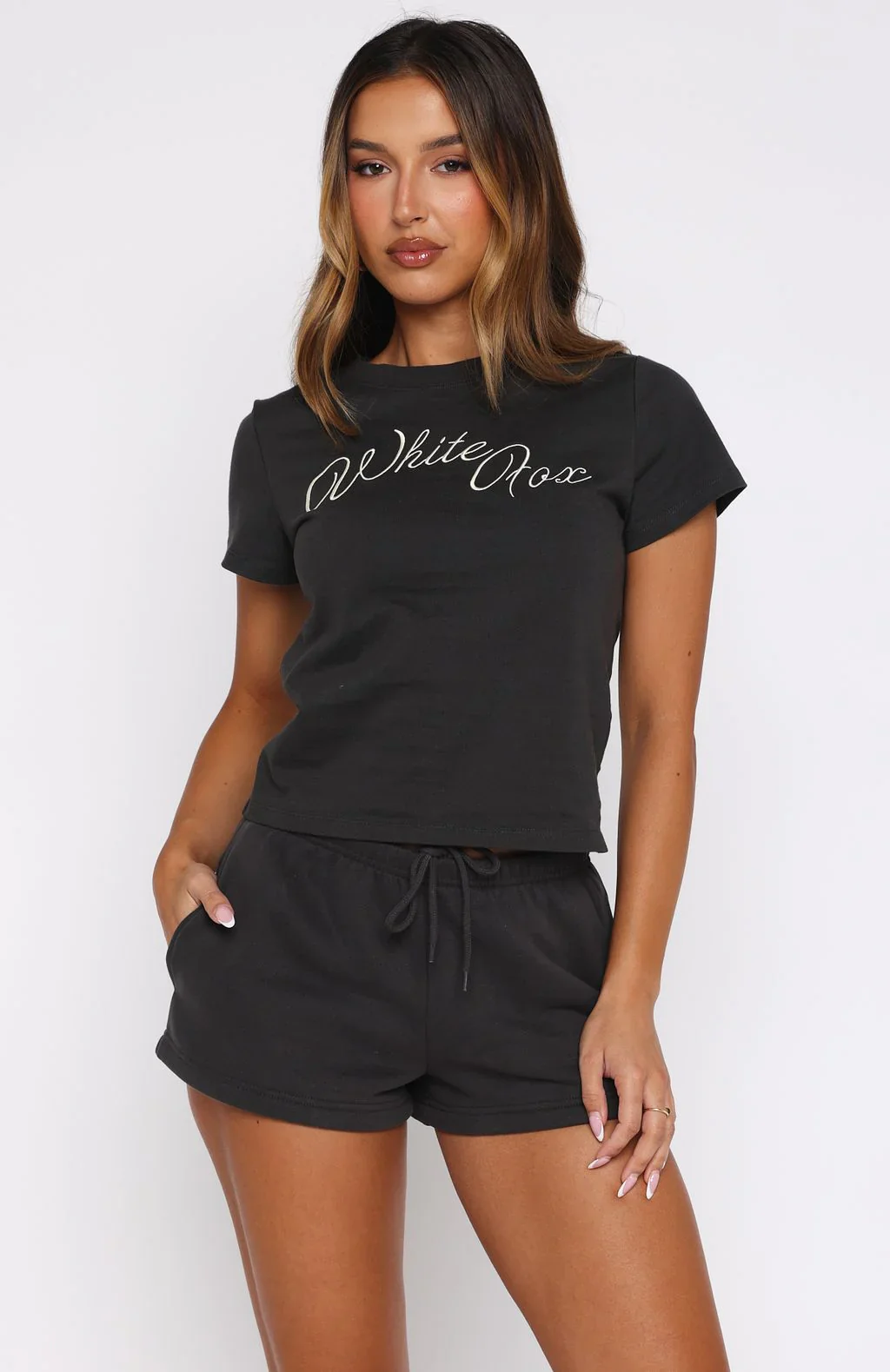 Lucky Thirteen Elsa Relaxed Baby Tee Charcoal - luluinthesky