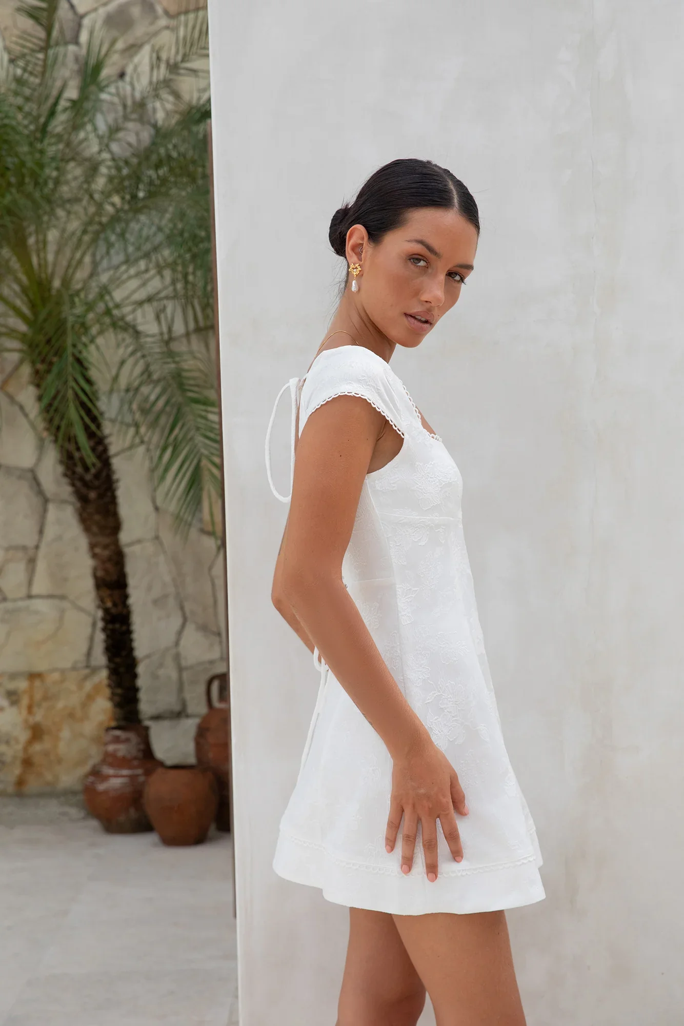 Bon Voyage Mini Dress Cream - luluinthesky