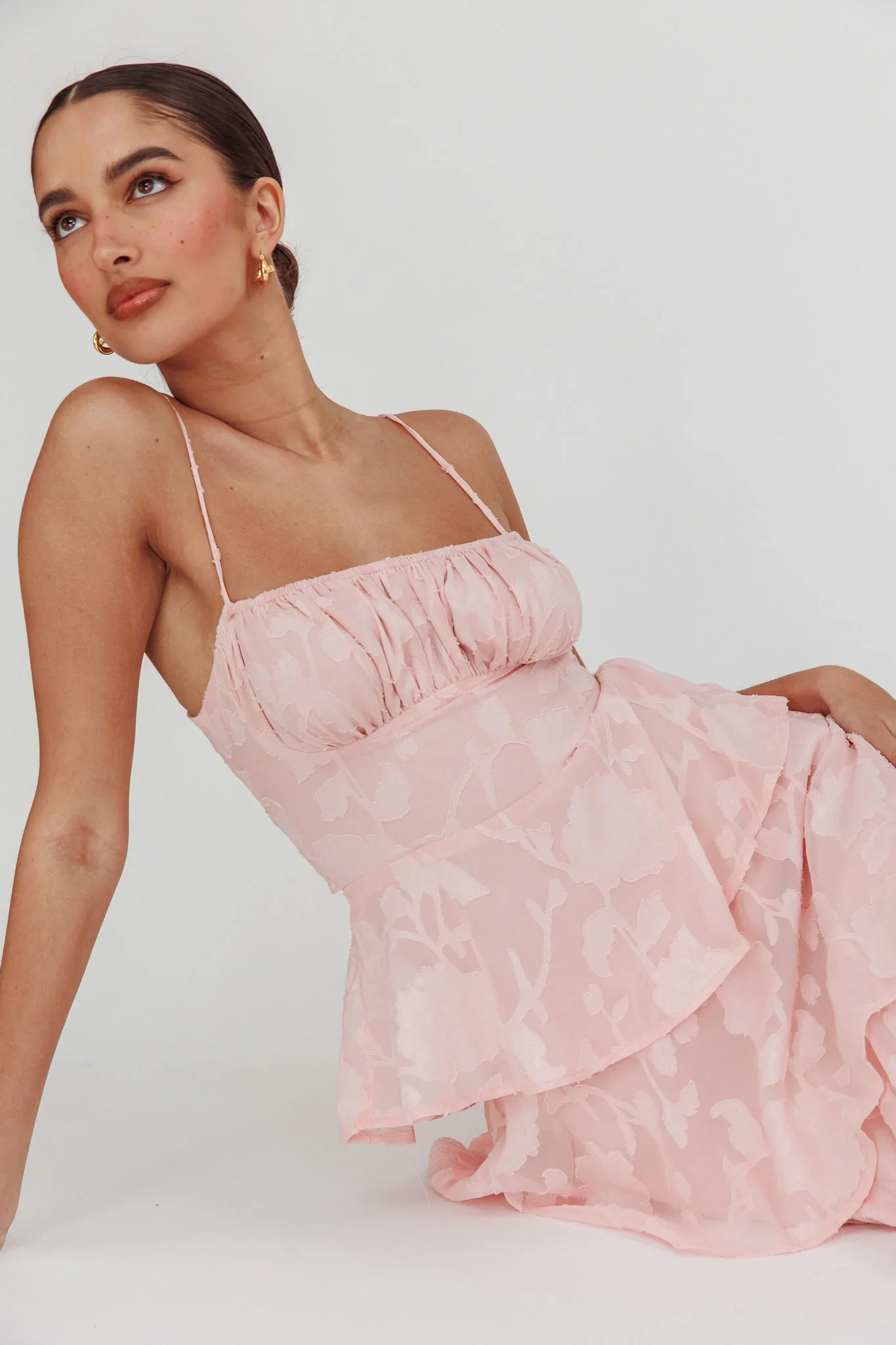 Provence Bloom Tiered Maxi Dress Jacquard Pink - luluinthesky