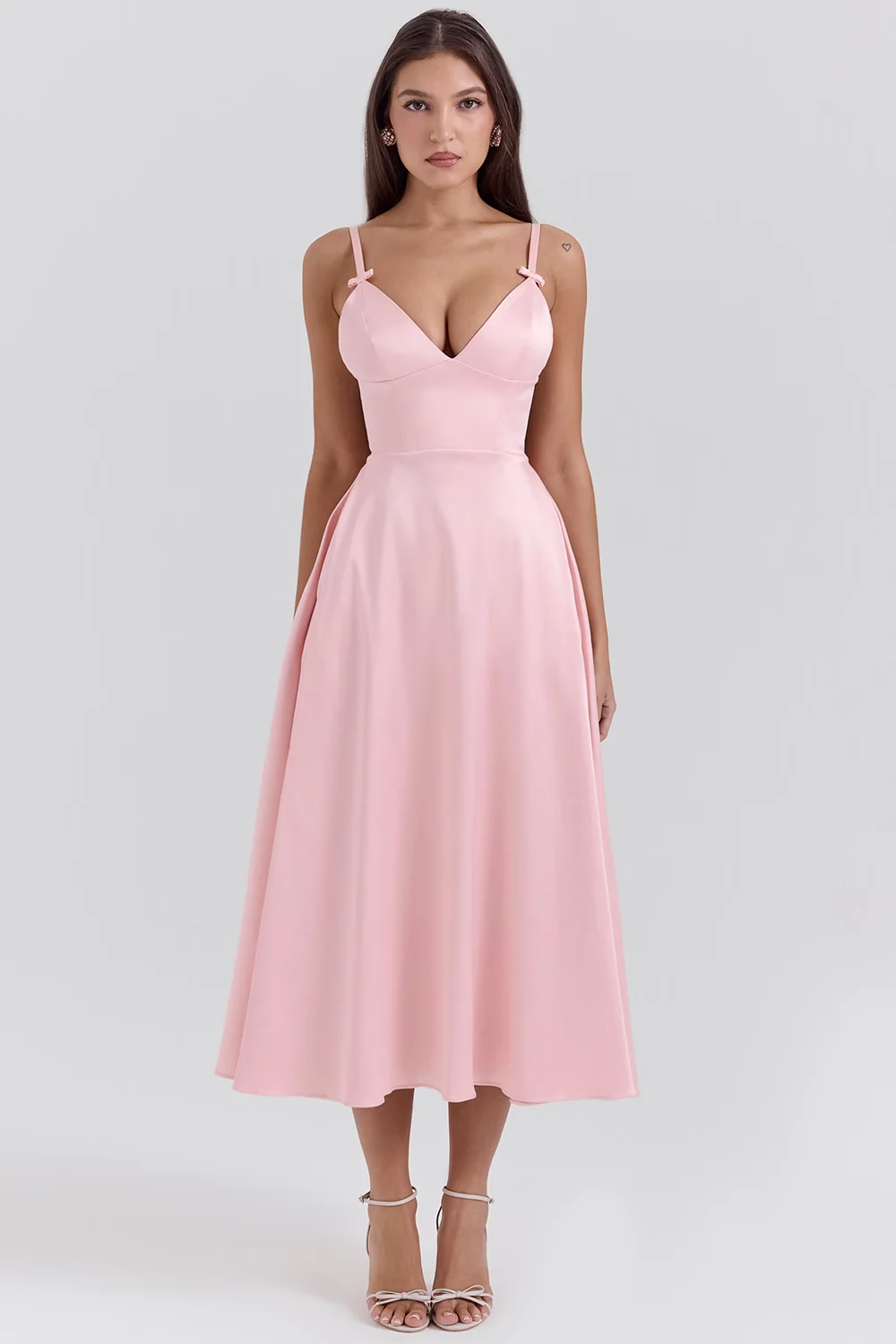 Parisian Pink Satin A-line Midi Dress - luluinthesky