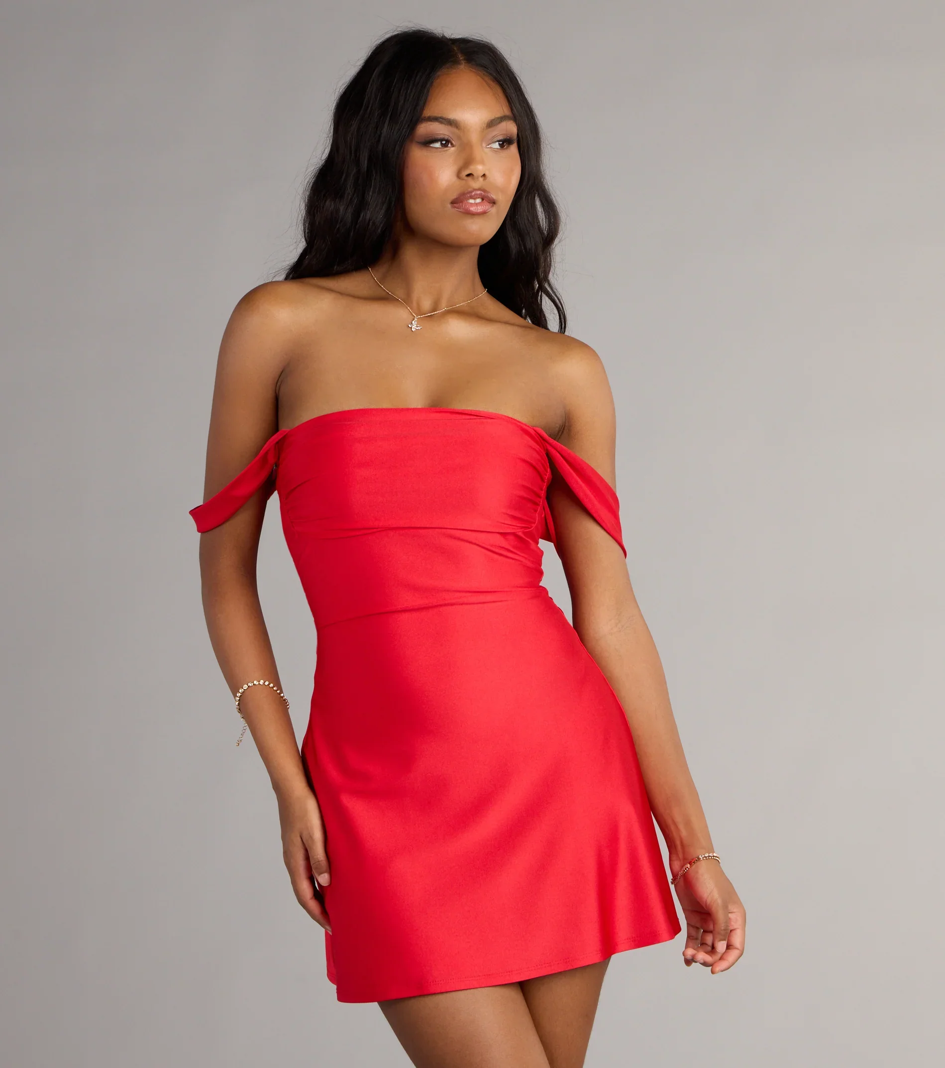 Classics Lover Off-The-Shoulder Satin A-Line Mini Dress - luluinthesky
