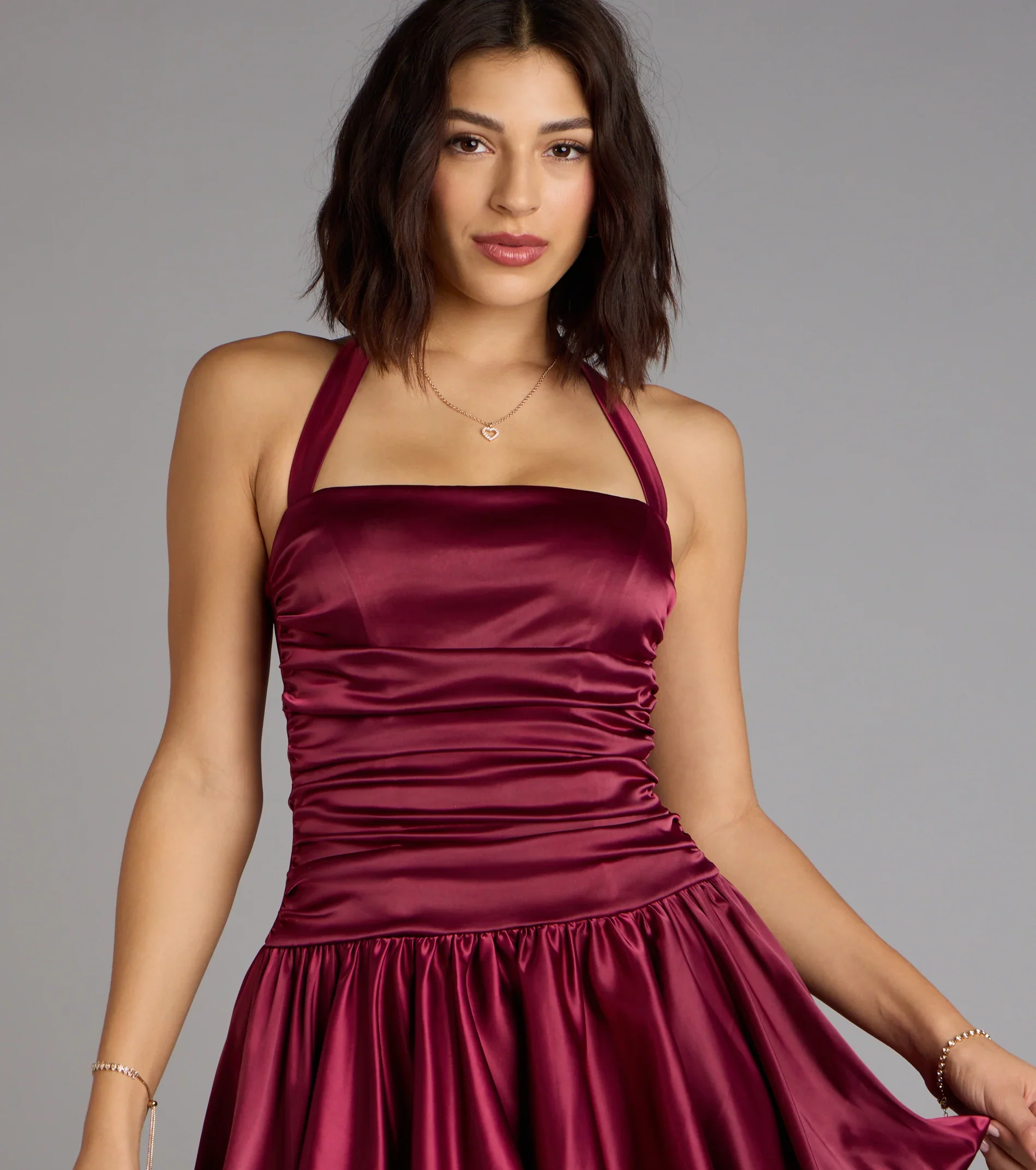 Can’t Be Missed Satin Bubble Hem Skater Dress - luluinthesky