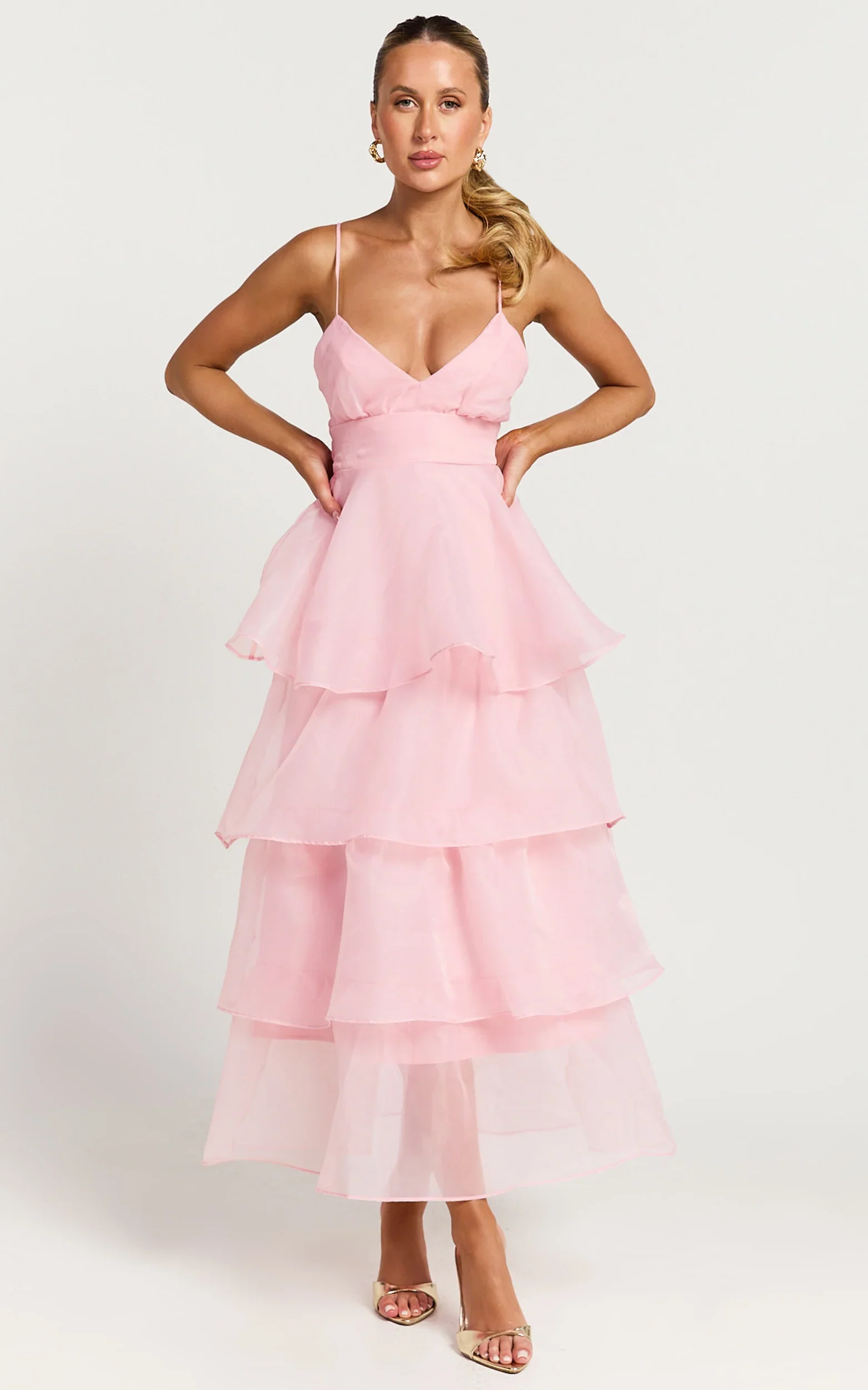 Cindy Midi Dress Layered Skirt Dress in Soft Pink - luluinthesky