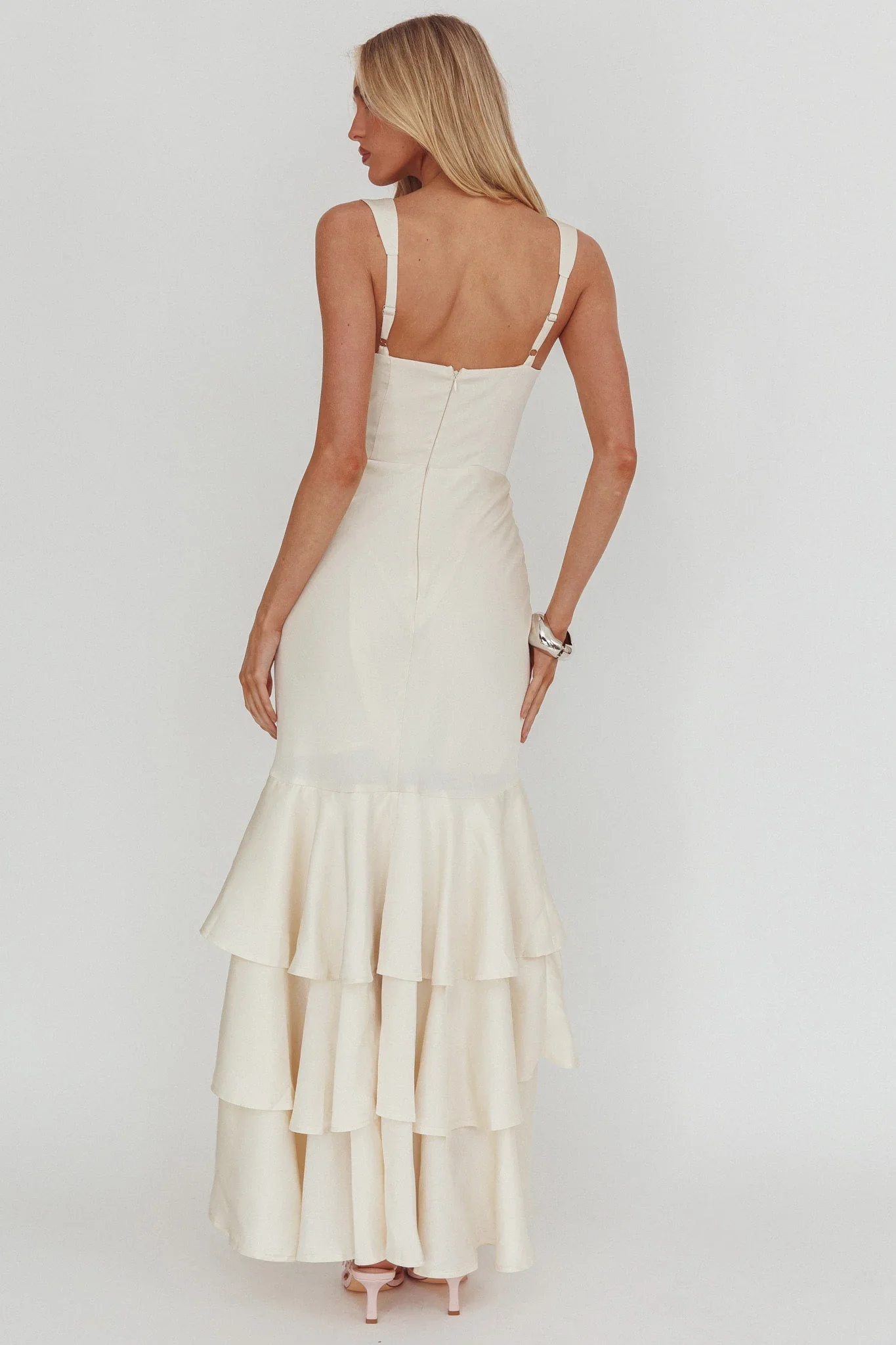 Baylin Layered Mermaid Hem Maxi Dress Cream - luluinthesky