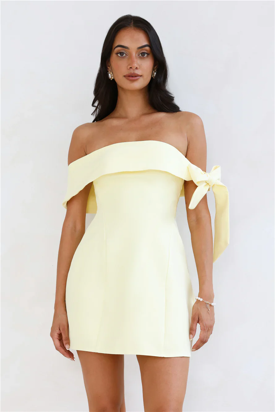 Seashell Dream Off Shoulder Mini Dress Yellow - luluinthesky
