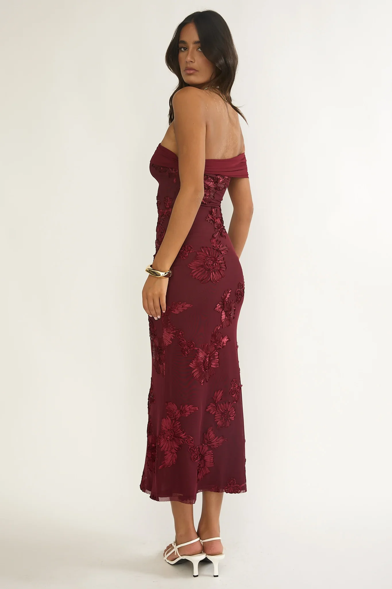 Gala One-Shoulder Maxi Dress Embellished Wine - luluinthesky