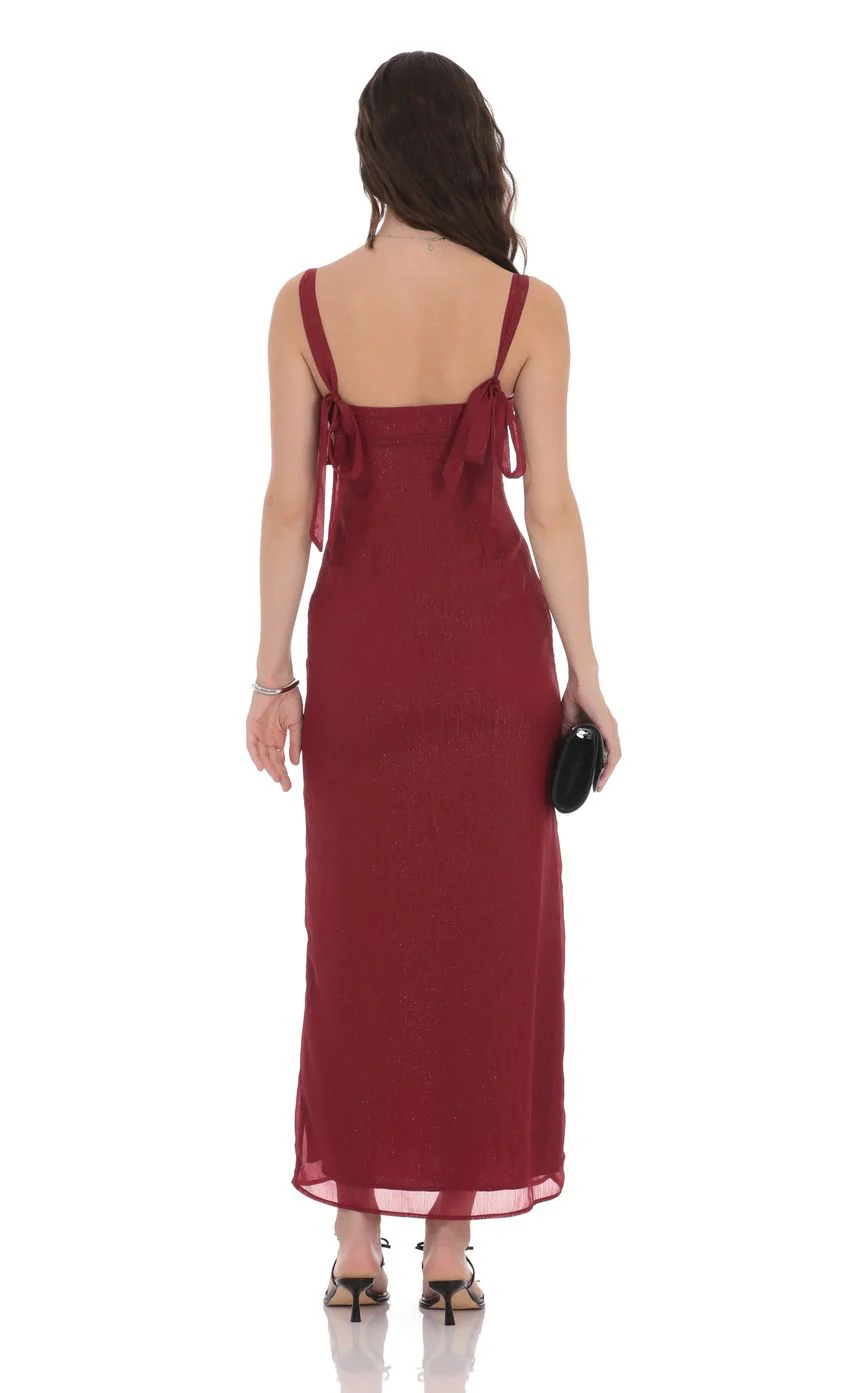 Shimmer Empire Waist Maxi Dress in Maroon - luluinthesky