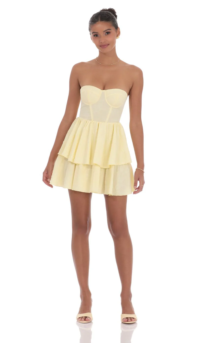 Jacquard Corset Mini Dress in Yellow - luluinthesky