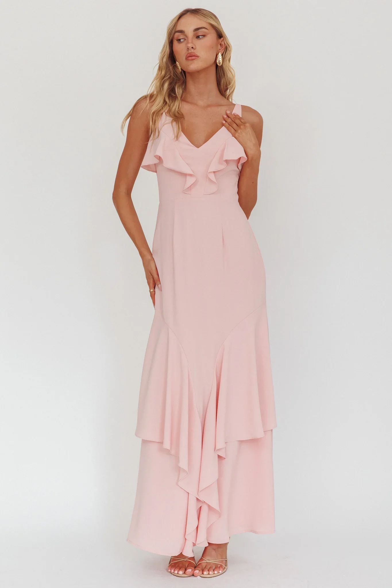 Firelights Ruffle Trim Maxi Dress Pink - luluinthesky