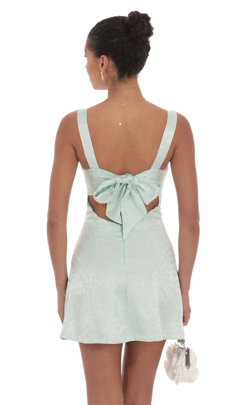 Jacquard Back Bow Bodycon Dress in Mint Green - luluinthesky