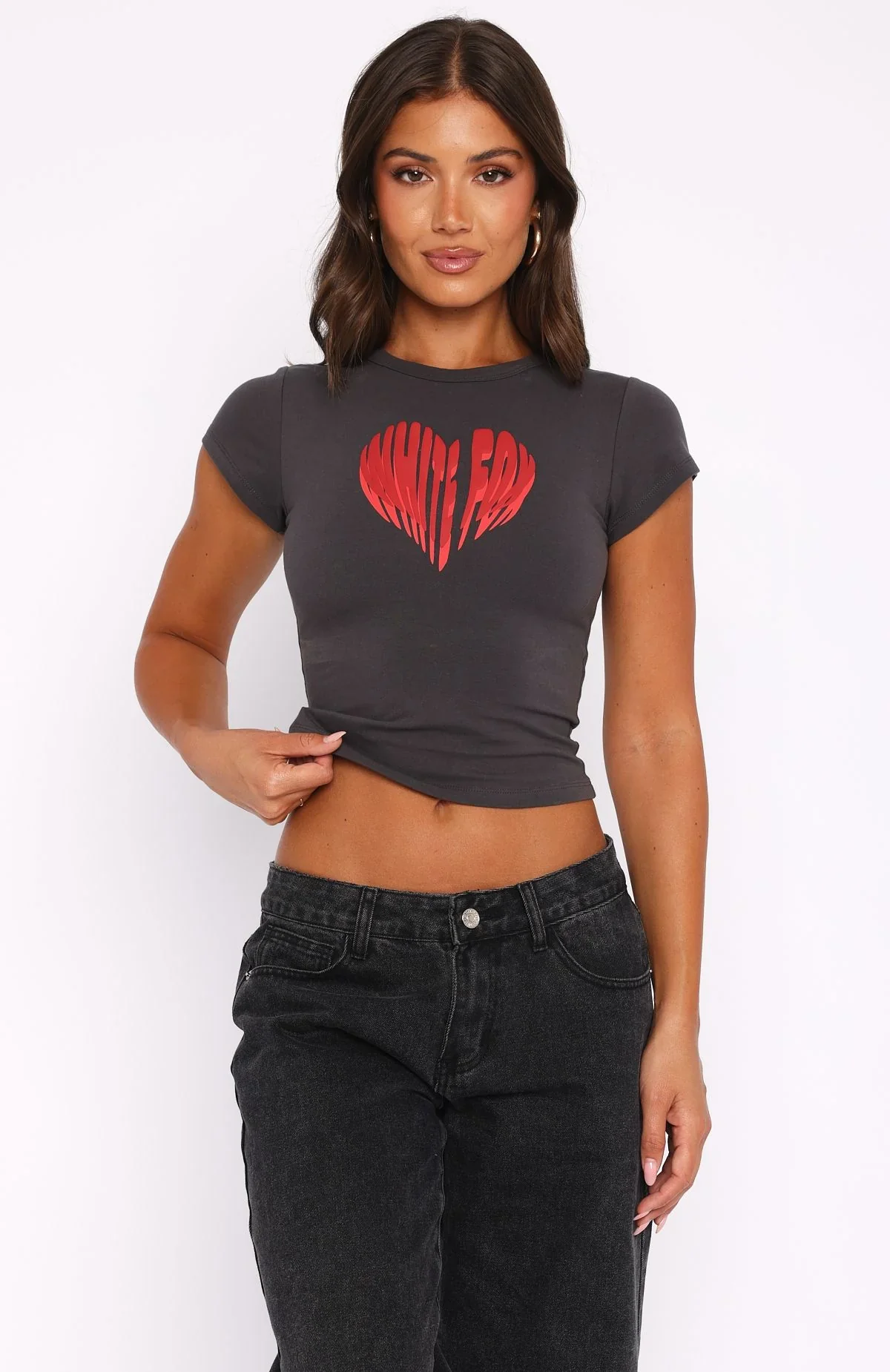 Love Burst Baby Tee Charcoal - luluinthesky