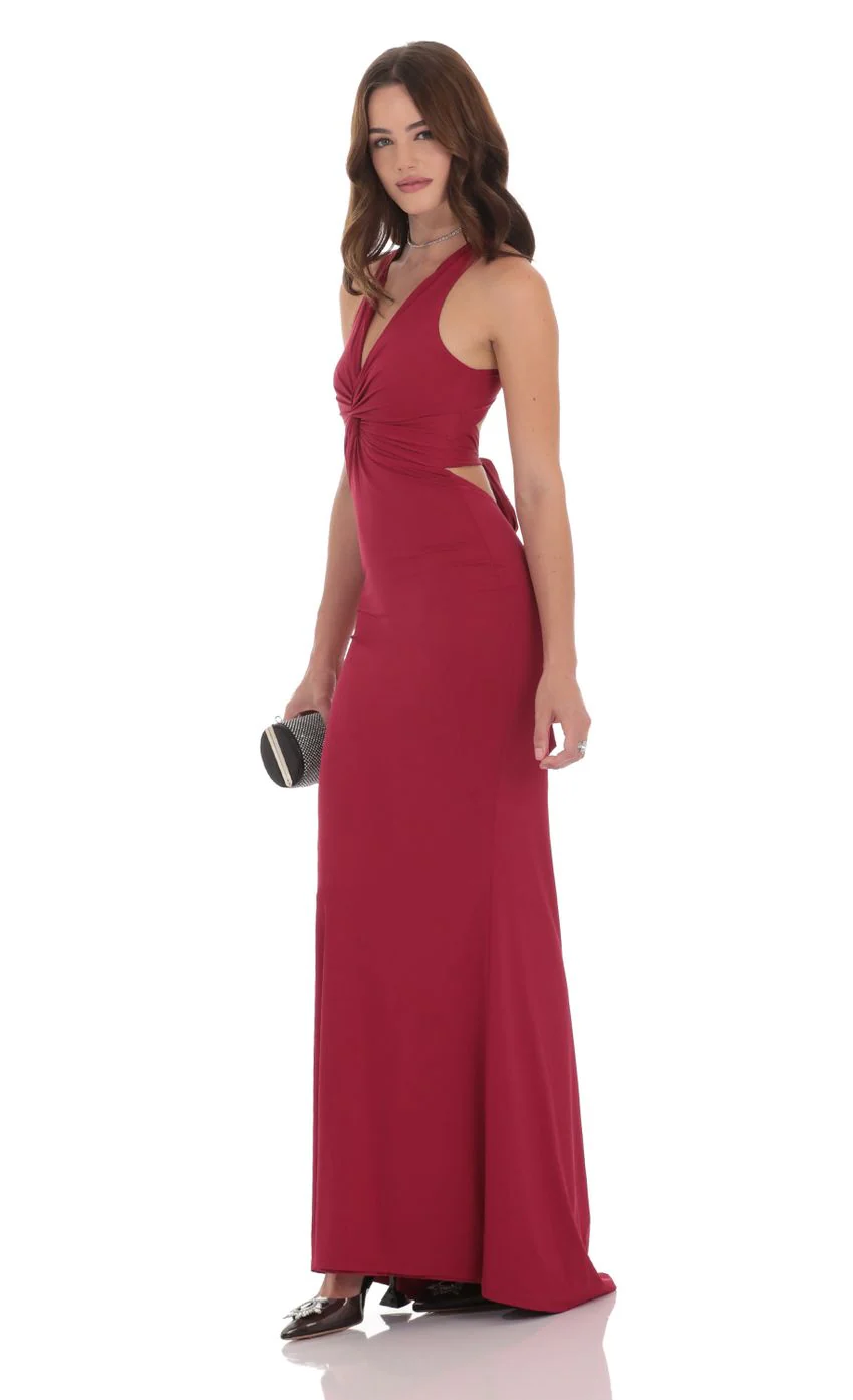 Twist V-Neck Maxi Dress in Wine - luluinthesky