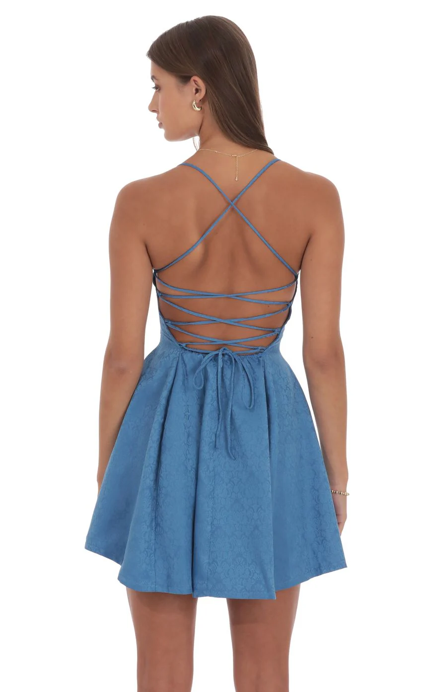 Jacquard Fit and Flare Dress in Blue - luluinthesky