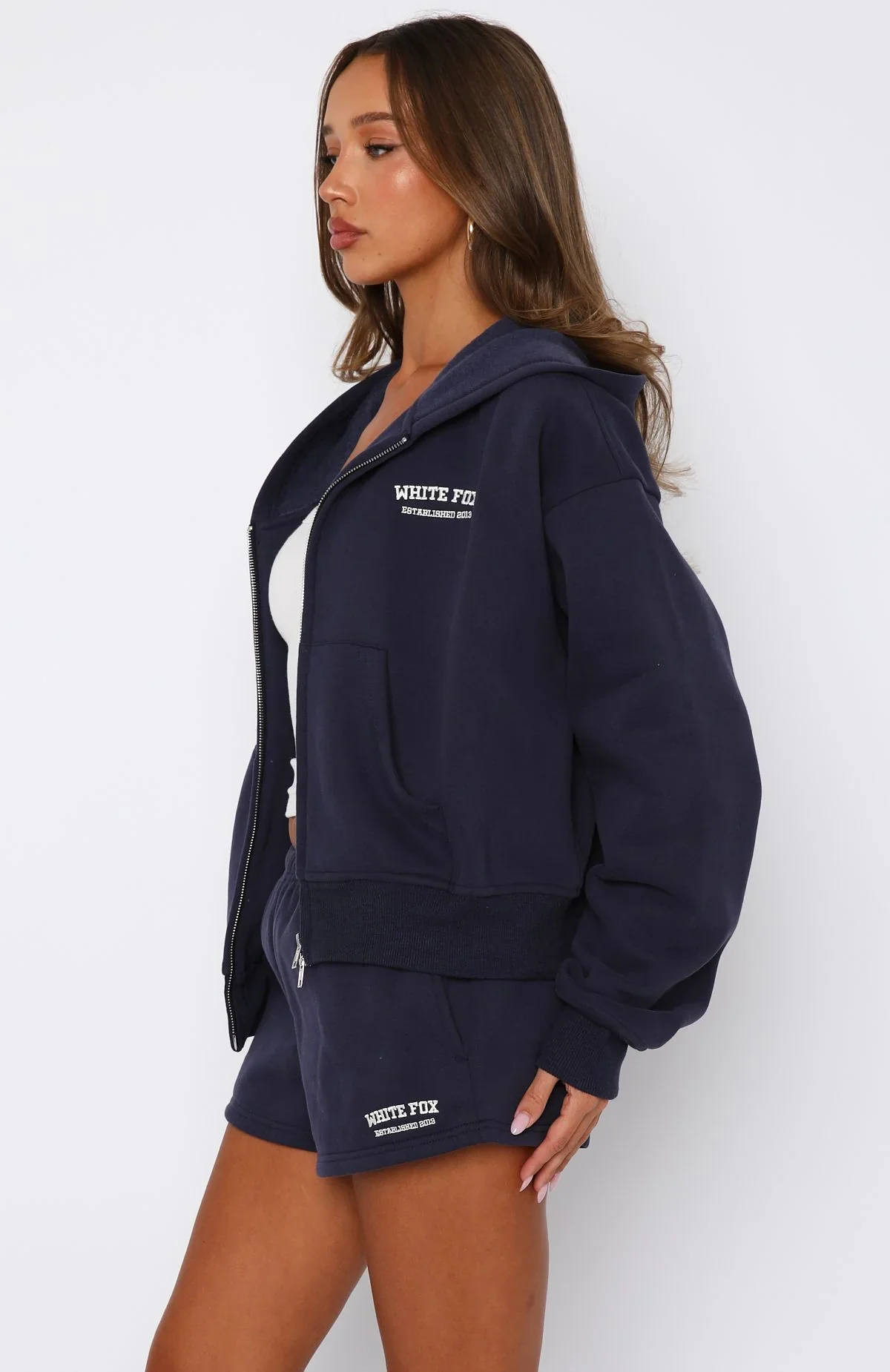 Can't Miss It Boxy Zip Front Hoodie Navy - luluinthesky