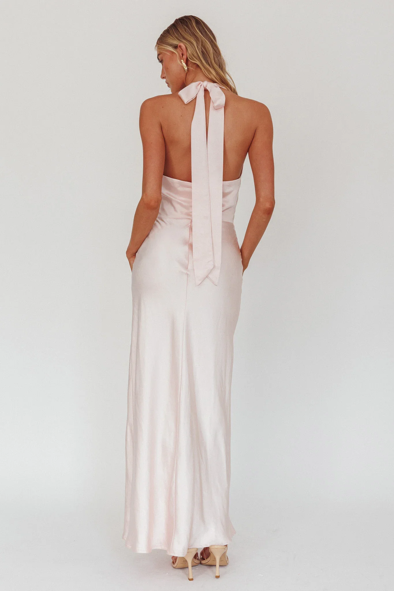 Element Tied Halter Maxi Dress Pink - luluinthesky