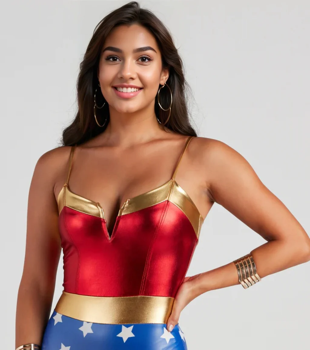 Warrior Woman Star Print Metallic Bodysuit - luluinthesky